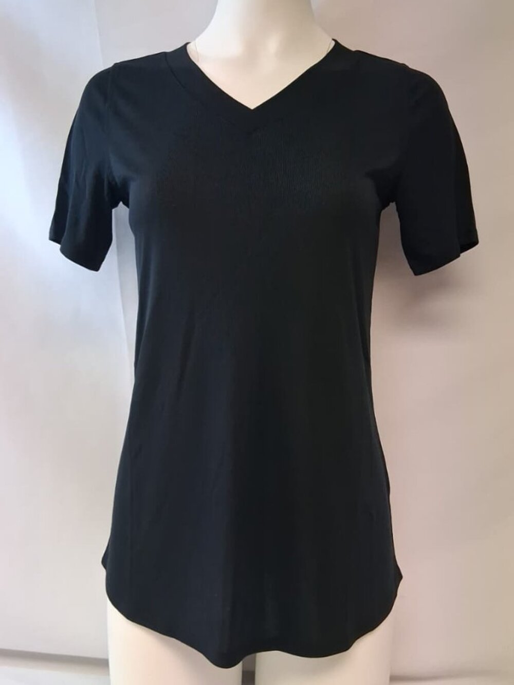 Belle by Kim Gravel Knit Top V-Neck Short Sleeve Sheer Black XXS NEW